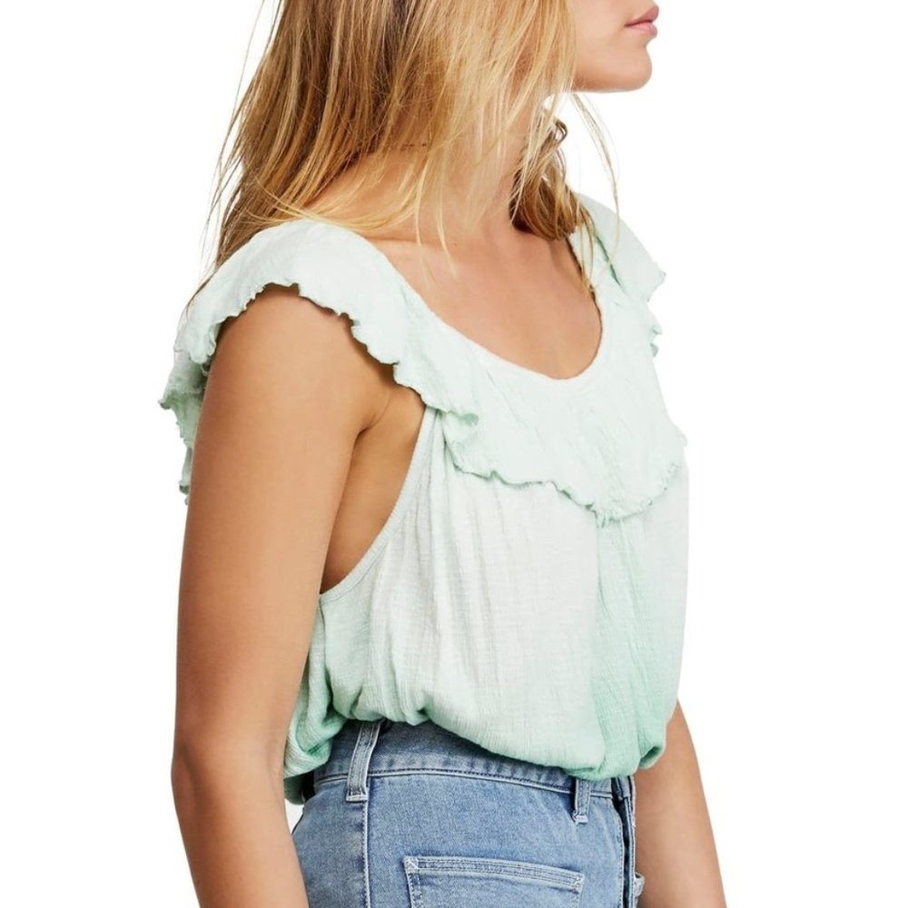 Free People Green Cora Lee Off the Shoulder Top